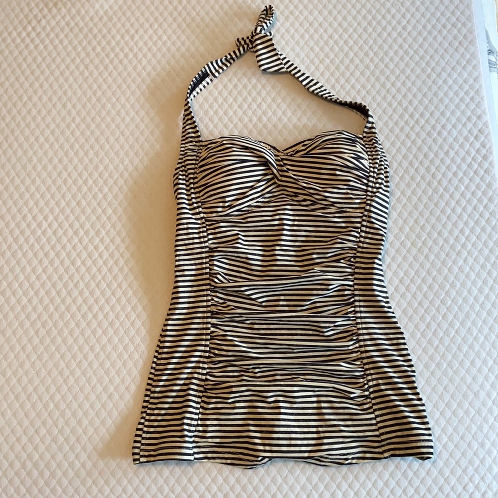 Blue and white one piece swimsuit